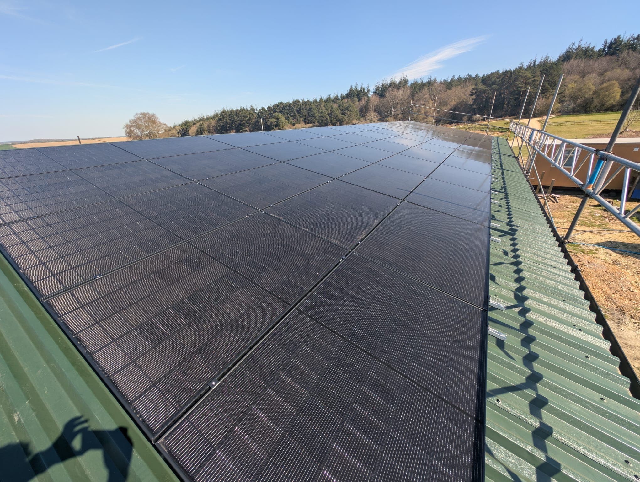 The Max Events off-grid solar array installed on a warehouse roof in Dorchester