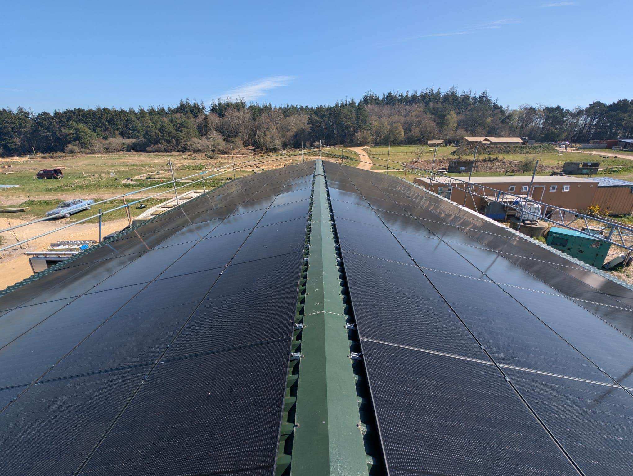 The Max Events off-grid solar array installed on a warehouse roof in Dorchester